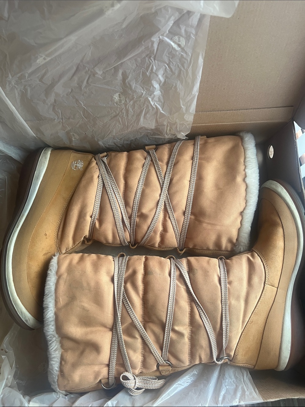 Timberland Tan Faux-Fur Winter Lace-Up Boots
